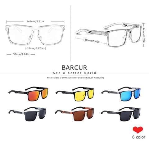 BARCUR Aluminium Magnesium Sunglasses Square Men Sunglasses Polarized Male Sun glasses Women  Sport Eyewear Oculos de sol