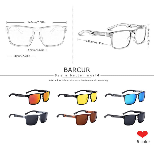 BARCUR Aluminium Magnesium Sunglasses Square Men Sunglasses Polarized Male Sun glasses Women  Sport Eyewear Oculos de sol