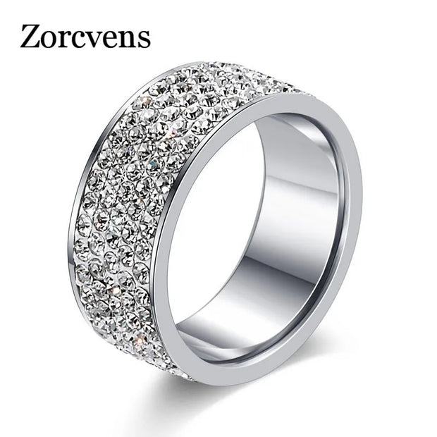 New Brand Silver/Gold Color Stainless Steel 5 Rows CZ Stone Fashion Engagement Wedding Ring for Woman