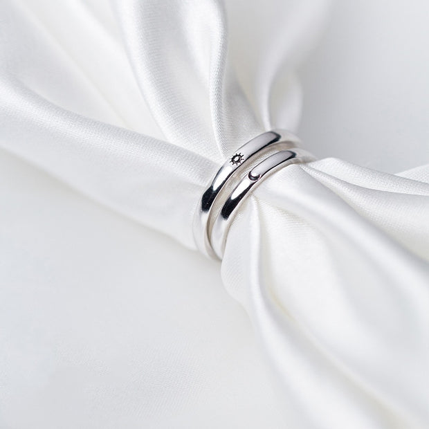 Modian Genuine 925 Sterling Silver Classic Romantic Adjustable Sun & Moon Couple Lover Finger Ring For Women Wedding Jewelry