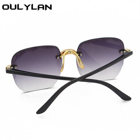 Oulylan Women Rimless Sunglasses Luxury Square Sun Glasses Female Fashion Oversized Eyewear Pink Gradient Shades Goggles UV400