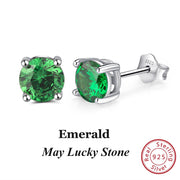 Effie Queen 925 Sterling Silver Birthstone Earrings for Women AAA Cubic Zircon 12 Colors Stud Earrings Fashion Girl Jewelry BE84