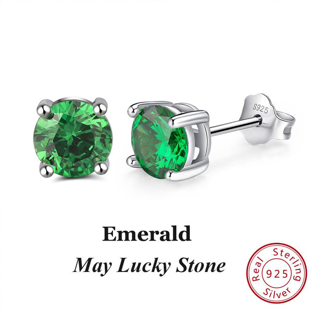 Effie Queen 925 Sterling Silver Birthstone Earrings for Women AAA Cubic Zircon 12 Colors Stud Earrings Fashion Girl Jewelry BE84