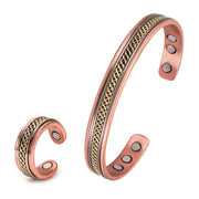 Jewelry-Set Magnetic Pure Copper Bracelet Ring Healing Energy Jewelry Set for Women Rose Gold High Magnet Adjustable Cuff Bangle
