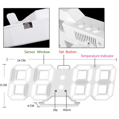 LED Digital Clock Alarm Date Temperature Automatic Backlight Table Desktop Home Decoration Stand hang Clock