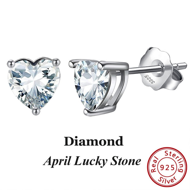 Effie Queen 925 Sterling Silver Birthstone Earrings for Women AAA Cubic Zircon 12 Colors Stud Earrings Fashion Girl Jewelry BE84