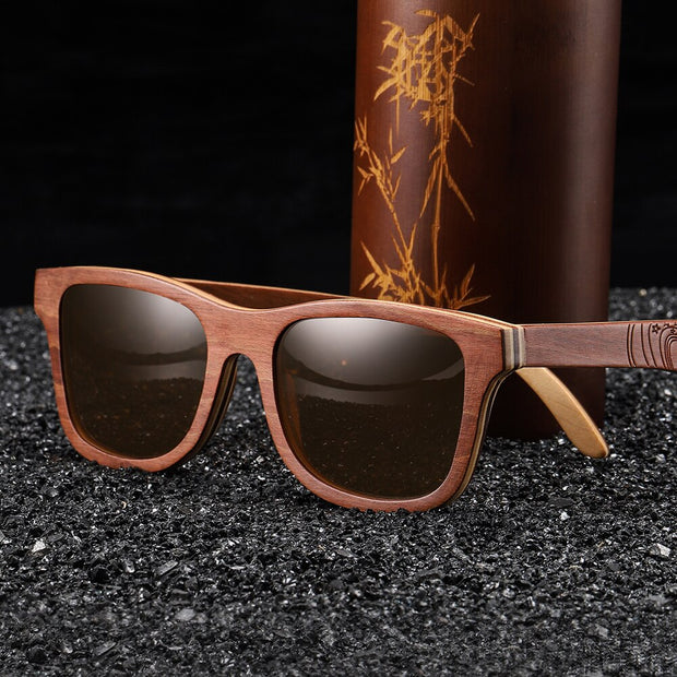 GM Wood Women Sunglasses Men High Grade Brand Carved Design Brown Bamboo Frame Polarized Sunglasses Skateboard Wood  Eyeglasses