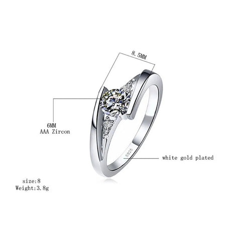 Cute Female Small Round S925 Zircon Stone Ring Jewelry Promise Crystal Engagement Rings