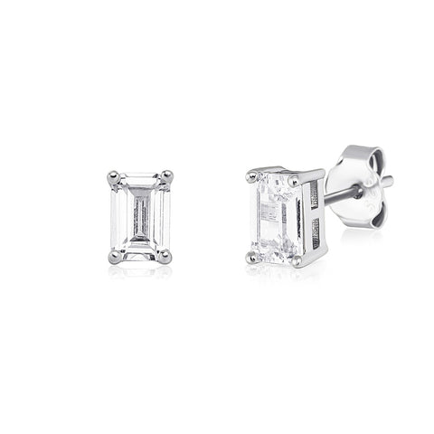 TOPGRILLZ New Classic 2-4mm Baguette Stud Earrings Iced Out Bling Cubic Zirconia Womens Earrings hypoallergenic Wedding Jewelry