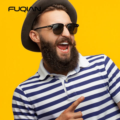 FUQIAN Classic Sunglasses Polarized Men Retro Square Rivet Sunglasses Women Male Driving Glasses UV400