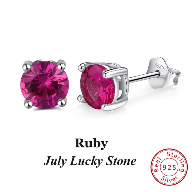 Effie Queen 925 Sterling Silver Birthstone Earrings for Women AAA Cubic Zircon 12 Colors Stud Earrings Fashion Girl Jewelry BE84