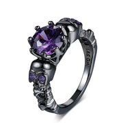 Gothic Skull Rings for Women Punk Purple Zircon Black Color Men Ring Halloween Gifts