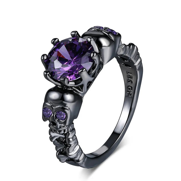 Gothic Skull Rings for Women Punk Purple Zircon Black Color Men Ring Halloween Gifts