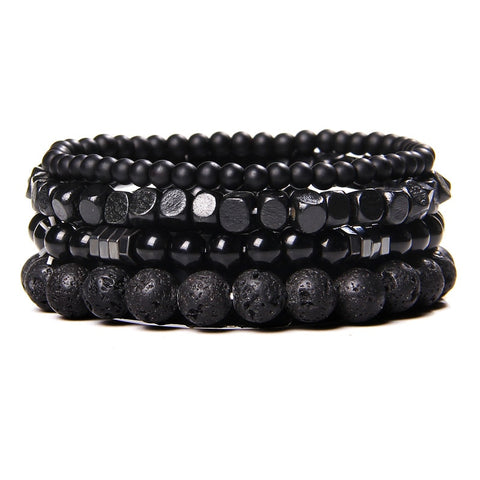 Men Bracelet Set Labradorite Hematite Bracelet Lava Tiger Eye Wrap Charm Bracelet Energy Protection Wristbands Pulsera Hombre