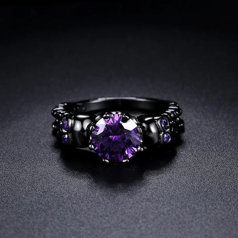 Gothic Skull Rings for Women Punk Purple Zircon Black Color Men Ring Halloween Gifts