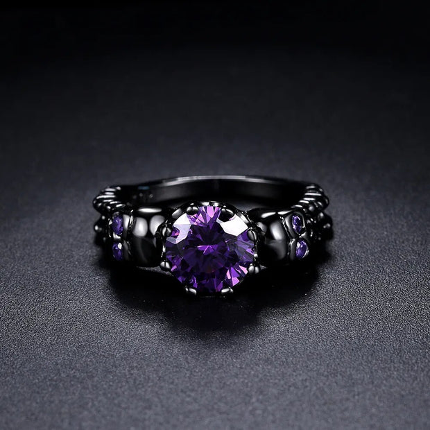 Gothic Skull Rings for Women Punk Purple Zircon Black Color Men Ring Halloween Gifts
