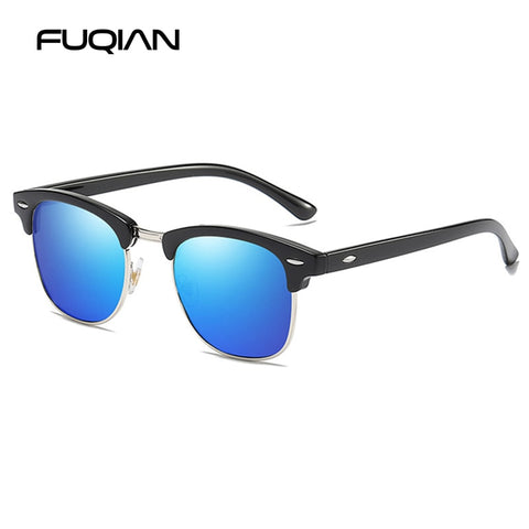 FUQIAN Classic Sunglasses Polarized Men Retro Square Rivet Sunglasses Women Male Driving Glasses UV400