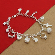 High Quality 925 Silver Colour Bracelet With Multiple Pendant Zircon Bracelets For Women'S Party Charm Jewelry Gift