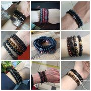 Men Bracelet Set Labradorite Hematite Bracelet Lava Tiger Eye Wrap Charm Bracelet Energy Protection Wristbands Pulsera Hombre