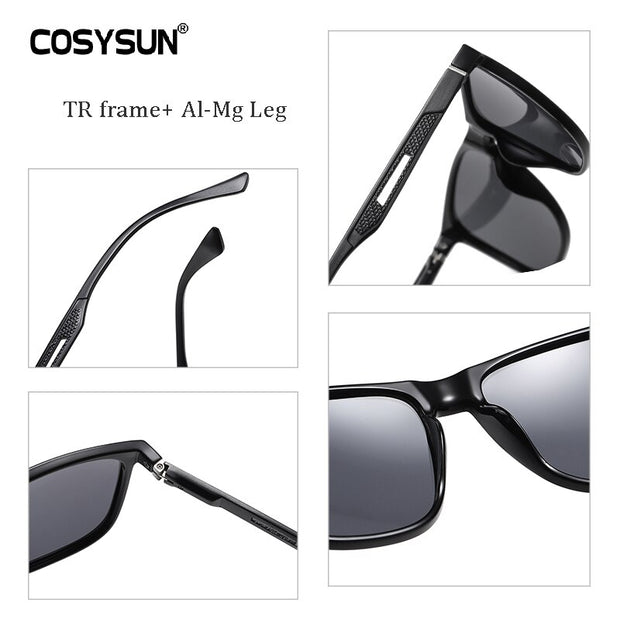 Fashion Men Driving Sunglasses Al-Mg Legs Men UV400 Polarized Square TR Frame