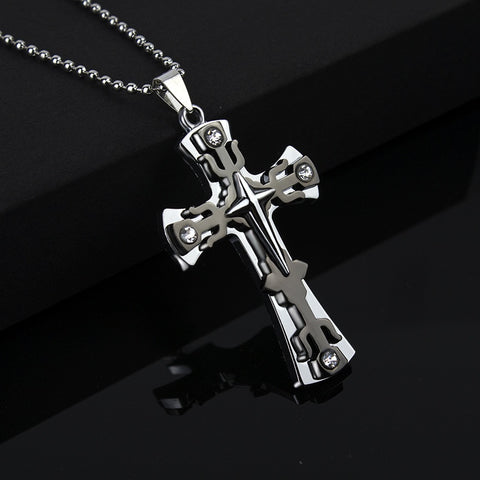 Brand New Fashion Black Rectangle Pendant Necklace Men Trendy Simple Stainless Steel Chain Jewelry