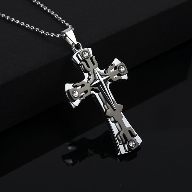Brand New Fashion Black Rectangle Pendant Necklace Men Trendy Simple Stainless Steel Chain Jewelry
