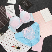 Conjunto de sujetador de encaje, lencería sexy, sujetador y bragas florales cómodos, aro push-up, correas ajustadas