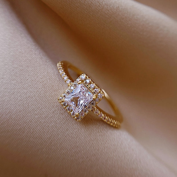 Exquisite Simple Square Zircon Gold Color Open Rings For Woman 2022 Salary Goth Jewelry Wedding Party Girls' Luxury Student Ring