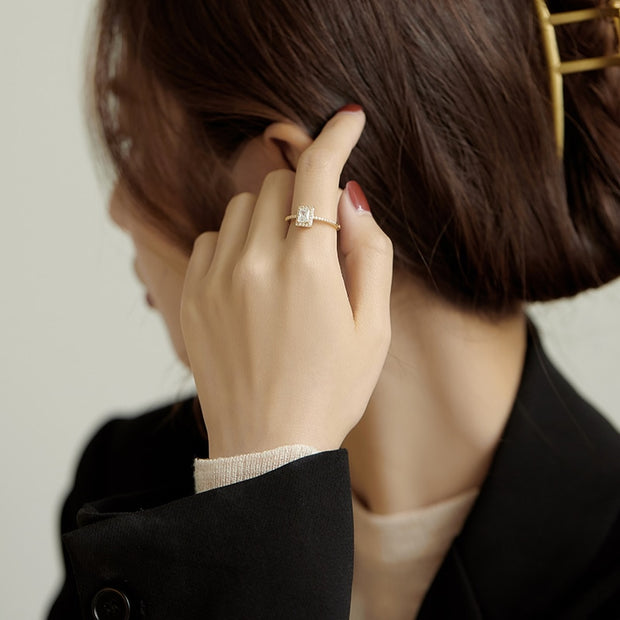 Exquisite Simple Square Zircon Gold Color Open Rings For Woman 2022 Salary Goth Jewelry Wedding Party Girls' Luxury Student Ring