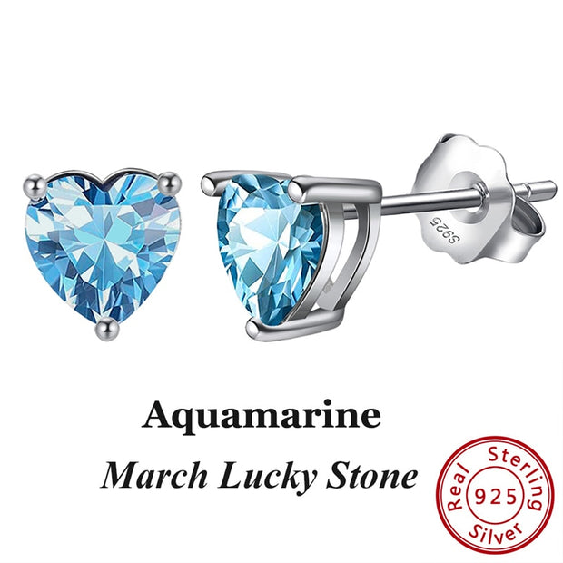 Effie Queen 925 Sterling Silver Birthstone Earrings for Women AAA Cubic Zircon 12 Colors Stud Earrings Fashion Girl Jewelry BE84
