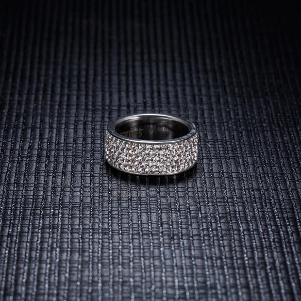 New Brand Silver/Gold Color Stainless Steel 5 Rows CZ Stone Fashion Engagement Wedding Ring for Woman