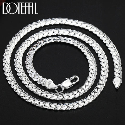 DOTEFFIL 925 Sterling Silver 6mm Side Chain Necklace-Bracelet for Woman-Men