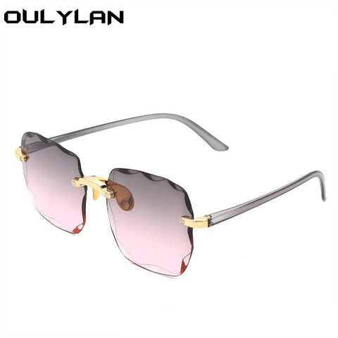 Oulylan Women Rimless Sunglasses Luxury Square Sun Glasses Female Fashion Oversized Eyewear Pink Gradient Shades Goggles UV400
