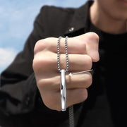 Brand New Fashion Black Rectangle Pendant Necklace Men Trendy Simple Stainless Steel Chain Jewelry