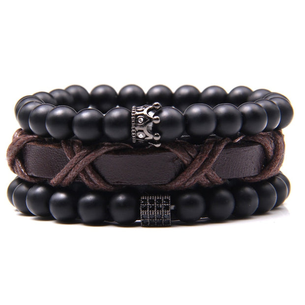 Men Bracelet Set Labradorite Hematite Bracelet Lava Tiger Eye Wrap Charm Bracelet Energy Protection Wristbands Pulsera Hombre