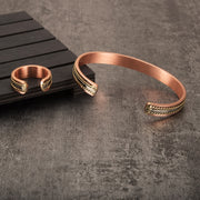 Jewelry-Set Magnetic Pure Copper Bracelet Ring Healing Energy Jewelry Set for Women Rose Gold High Magnet Adjustable Cuff Bangle