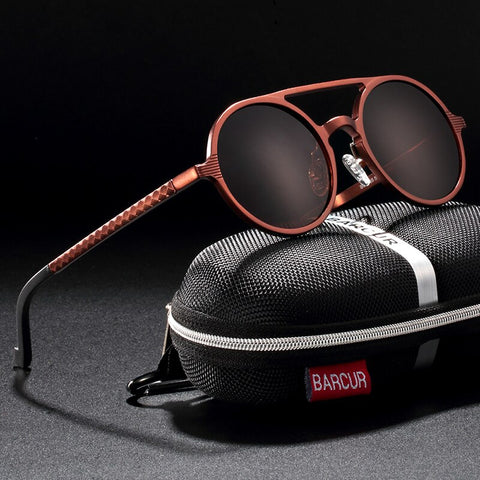 Brand Designer Steampunk Sun glasses Female Retro Aluminum magnesium Sunglasses Men Round Sunglasses Polarizes oculos de sol