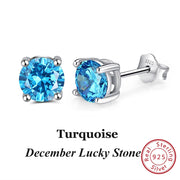 Effie Queen 925 Sterling Silver Birthstone Earrings for Women AAA Cubic Zircon 12 Colors Stud Earrings Fashion Girl Jewelry BE84