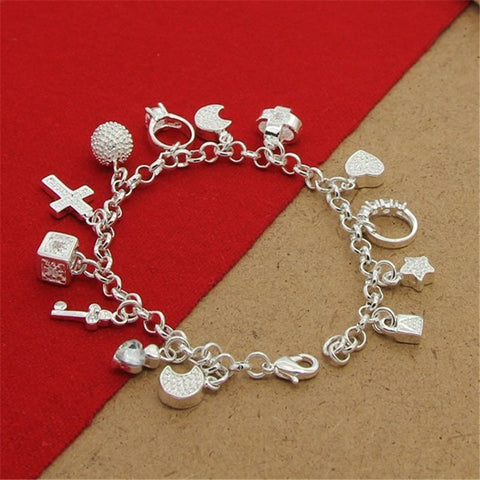 High Quality 925 Silver Colour Bracelet With Multiple Pendant Zircon Bracelets For Women'S Party Charm Jewelry Gift