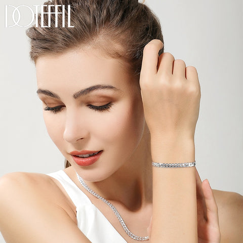DOTEFFIL 925 Sterling Silver 6mm Side Chain Necklace-Bracelet for Woman-Men