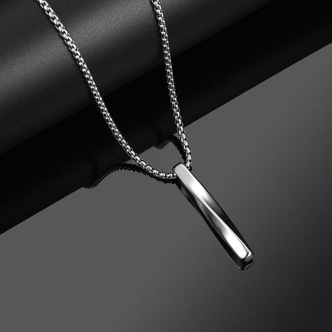 Brand New Fashion Black Rectangle Pendant Necklace Men Trendy Simple Stainless Steel Chain Jewelry