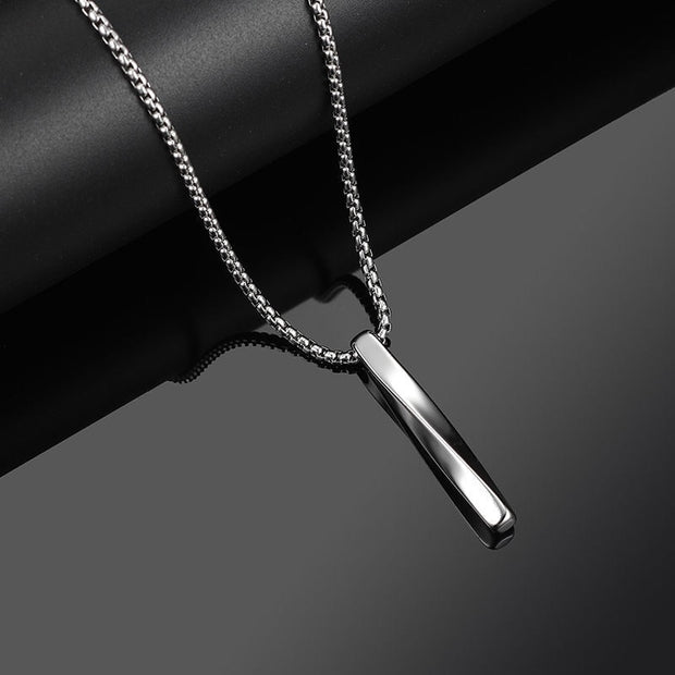 Brand New Fashion Black Rectangle Pendant Necklace Men Trendy Simple Stainless Steel Chain Jewelry