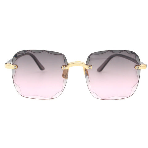 Oulylan Women Rimless Sunglasses Luxury Square Sun Glasses Female Fashion Oversized Eyewear Pink Gradient Shades Goggles UV400