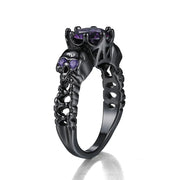 Gothic Skull Rings for Women Punk Purple Zircon Black Color Men Ring Halloween Gifts