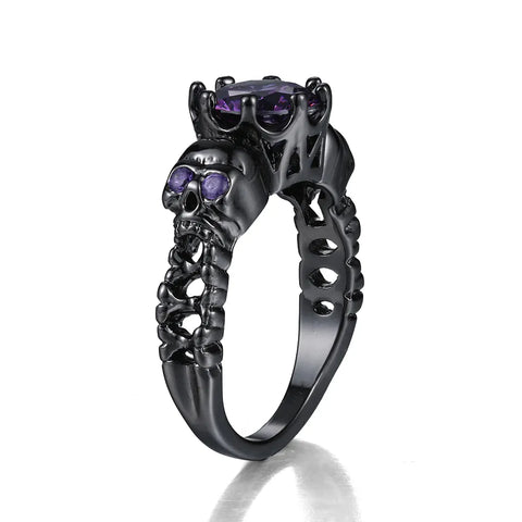 Gothic Skull Rings for Women Punk Purple Zircon Black Color Men Ring Halloween Gifts