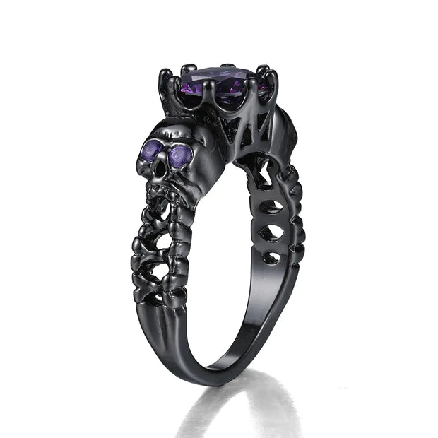 Gothic Skull Rings for Women Punk Purple Zircon Black Color Men Ring Halloween Gifts