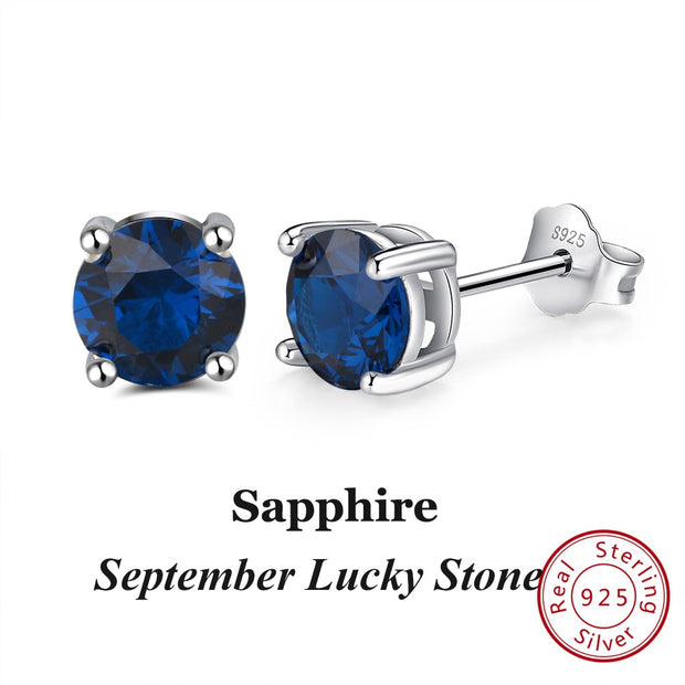 Effie Queen 925 Sterling Silver Birthstone Earrings for Women AAA Cubic Zircon 12 Colors Stud Earrings Fashion Girl Jewelry BE84