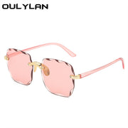 Oulylan Women Rimless Sunglasses Luxury Square Sun Glasses Female Fashion Oversized Eyewear Pink Gradient Shades Goggles UV400