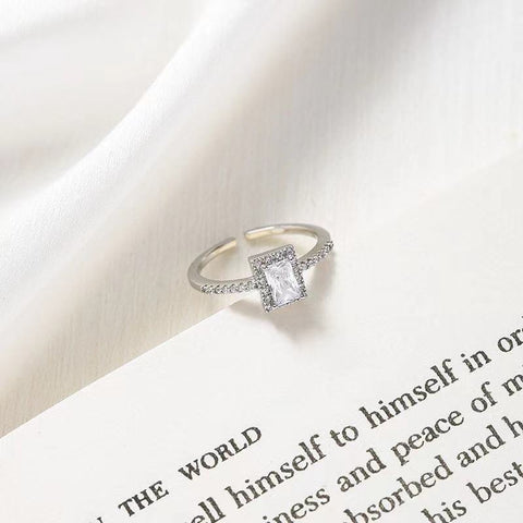 Exquisite Simple Square Zircon Gold Color Open Rings For Woman 2022 Salary Goth Jewelry Wedding Party Girls' Luxury Student Ring
