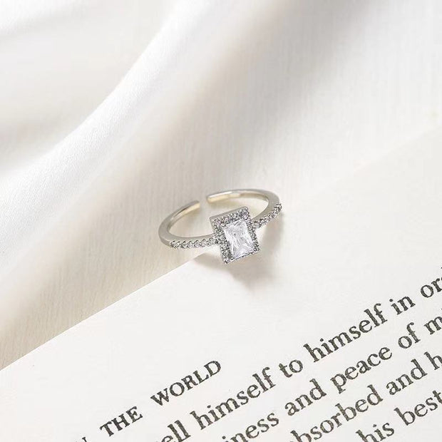Exquisite Simple Square Zircon Gold Color Open Rings For Woman 2022 Salary Goth Jewelry Wedding Party Girls' Luxury Student Ring